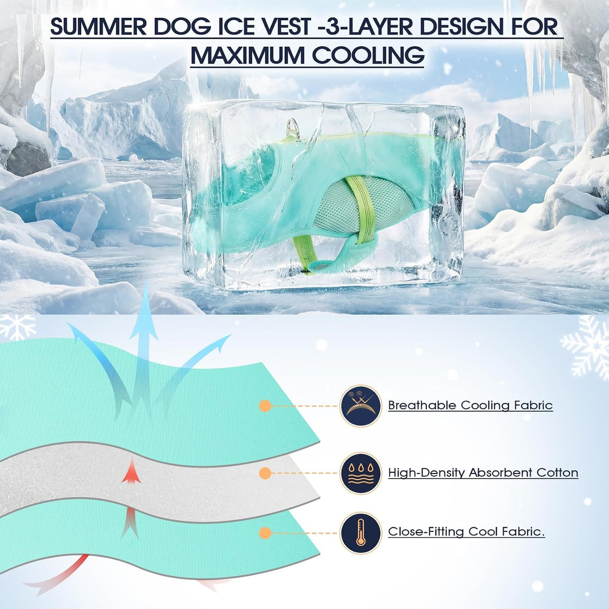 Cooling Vest for Dogs, Summer Cooling Vest with Adjustable Fit & D-Ring