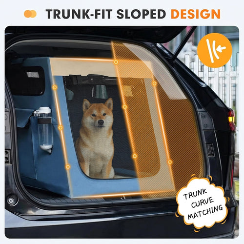 Metal Frame Dog Car Crate, Portable Pet Carrier for Medium Large Dog,Blue,L